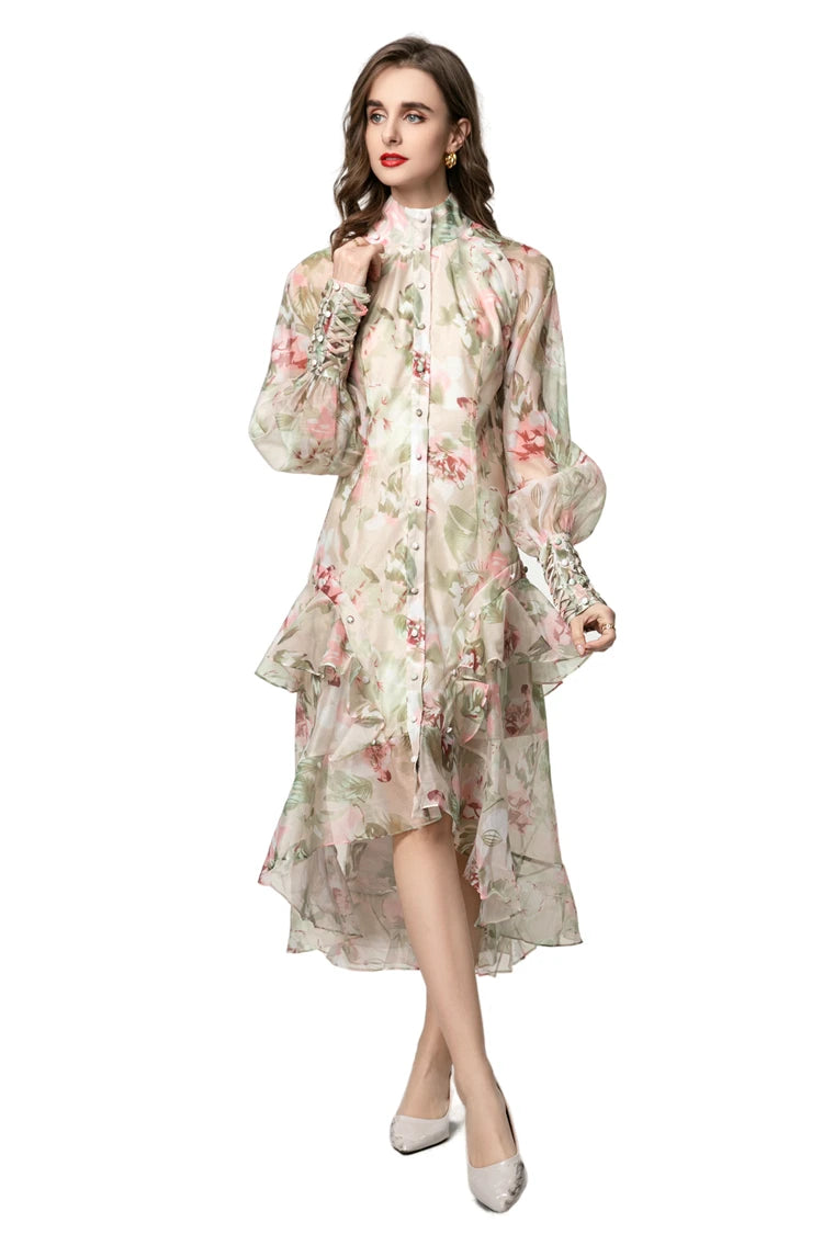 Women Dresses: Stand Collar Floral Casual Vestidos | Salman Store