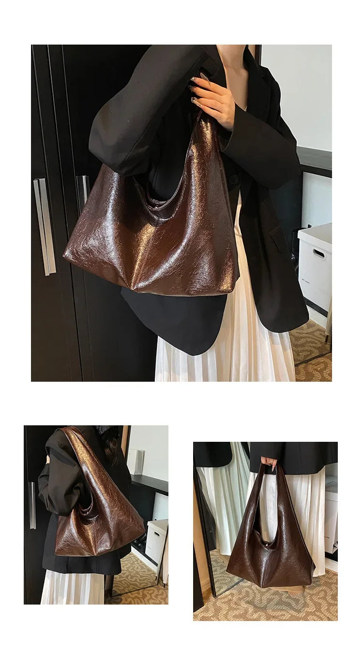 Large Capacity PU Leather Hobo Underarm Bag - 2026 Y2K Trend Shoulder Tote for Women - JStorehub 