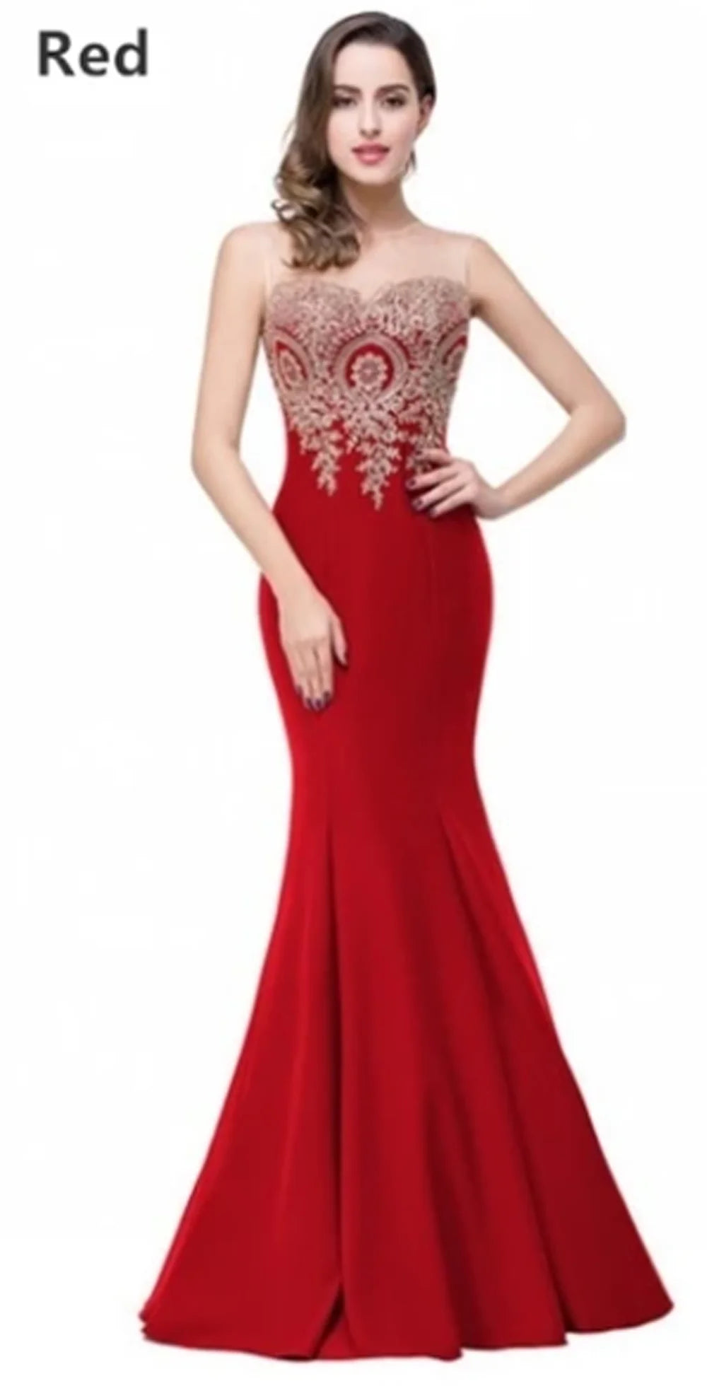 Royal Blue Mermaid Evening Dress with Golden Appliques Lace - Prom Wedding Gown