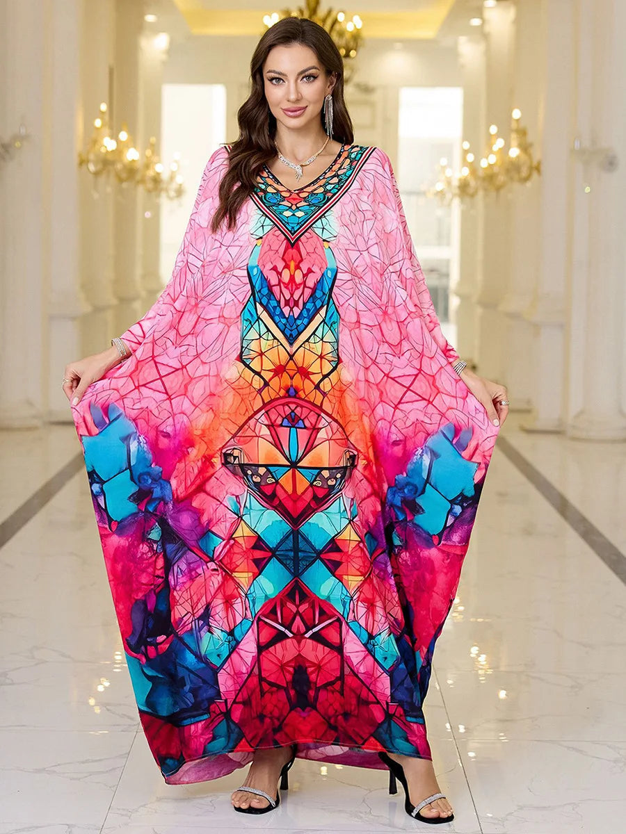 Women Embroidered Long Caftans Plus Size Kaftan Dresses Beach Bathing Suit Cover up moomoo Dress Moroccan Robe