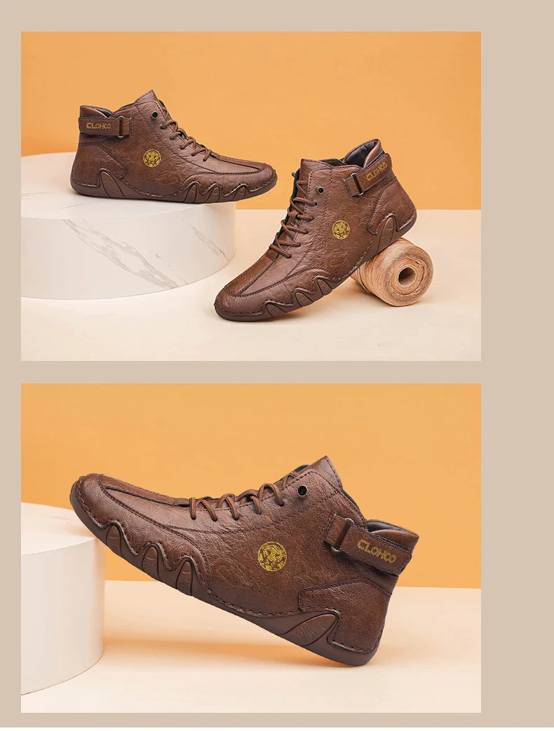 CLOHOO Hand-Sewn Soft-Soled Octopus Boot Men's Short Boots High-Top Leather Boots for Men