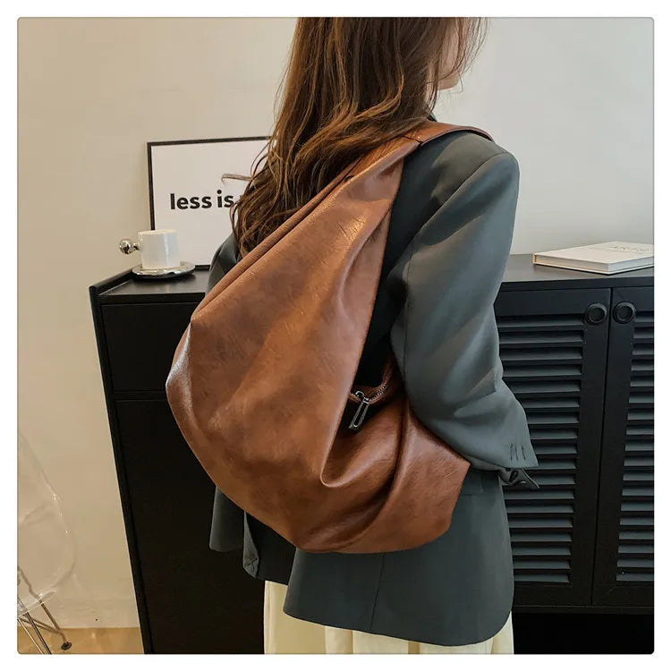 Big Black Shoulder Bag for Women - Large Hobo Soft Leather Crossbody Tote Bag - JStorehub 
