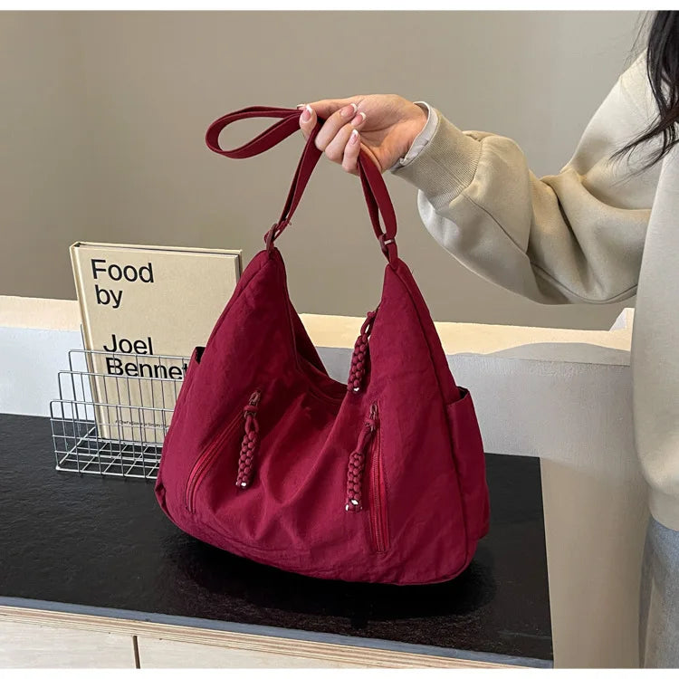 Trendy Women's Soft Cloth Shoulder Bag - Solid Color Y2K Casual Big Crossbody Bag 2026