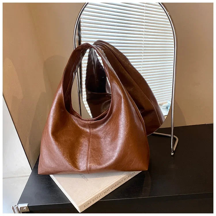 Large Capacity PU Leather Hobo Underarm Bag - 2026 Y2K Trend Shoulder Tote for Women - JStorehub 