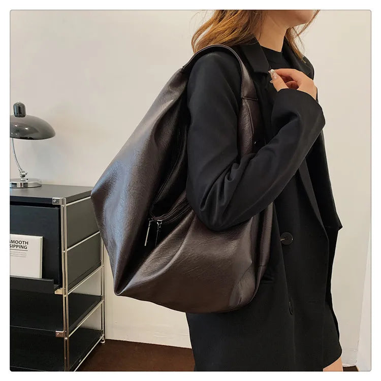 Big Black Shoulder Bag for Women - Large Hobo Soft Leather Crossbody Tote Bag - JStorehub 
