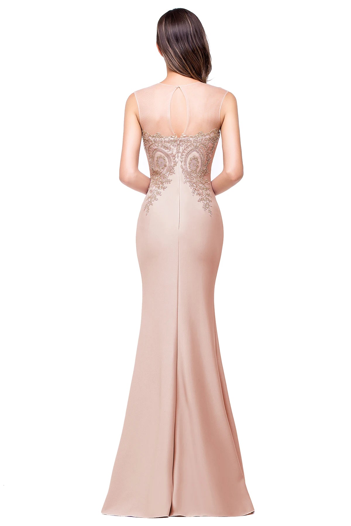 Golden Appliques Lace Mermaid Evening Dress - Sweetheart Illusion Prom Gown - SalmanStore 