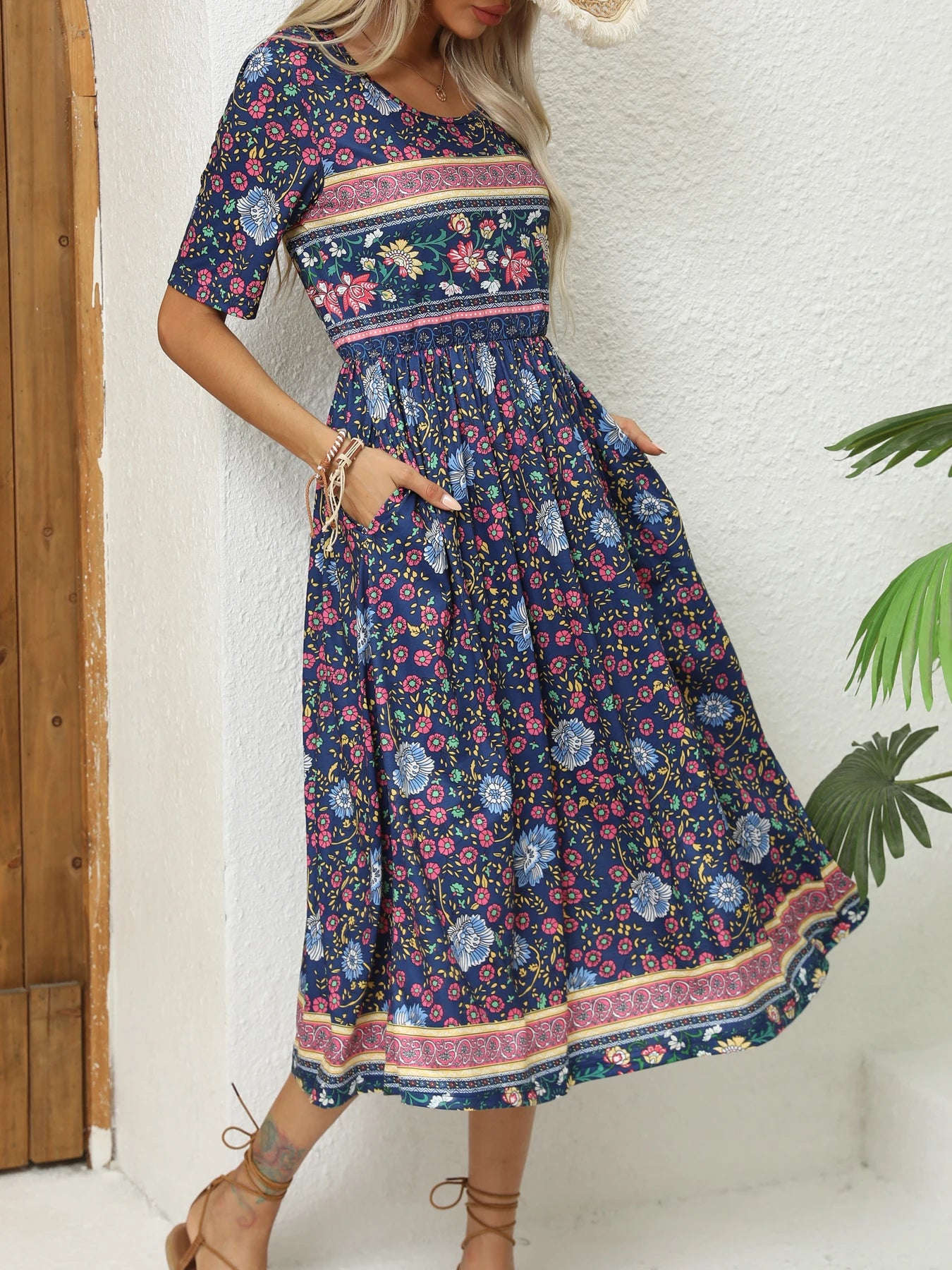 Women Dresses: Elegant Bohemian Print Dress - Salman Store