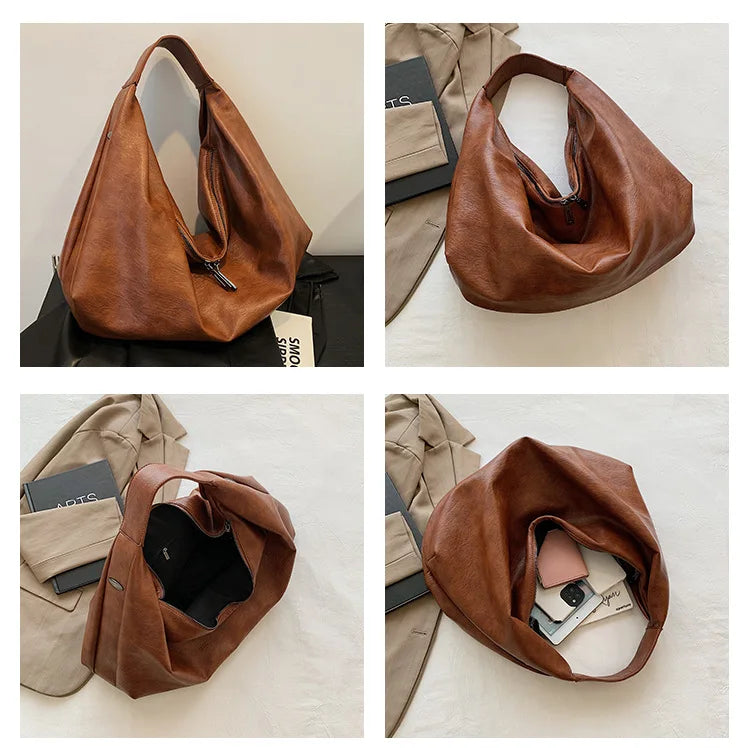 Big Black Shoulder Bag for Women - Large Hobo Soft Leather Crossbody Tote Bag - JStorehub 