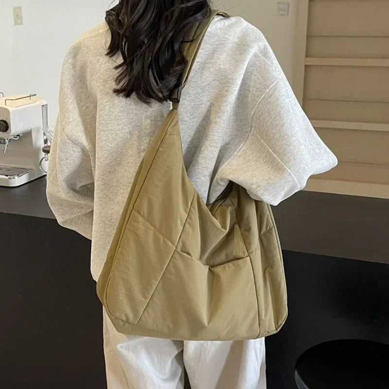 Trendy Women's Soft Cloth Shoulder Bag - Solid Color Y2K Casual Big Crossbody Bag 2026 - JStorehub 