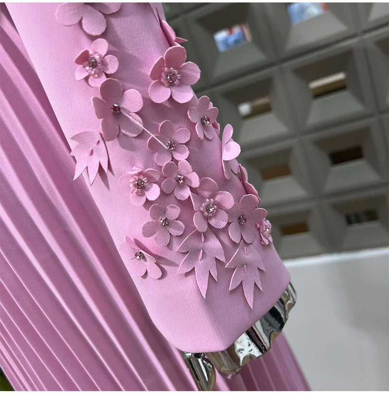 Chic Autumn 2025: Flower Beaded Jacket & Dress Women's Suit Set