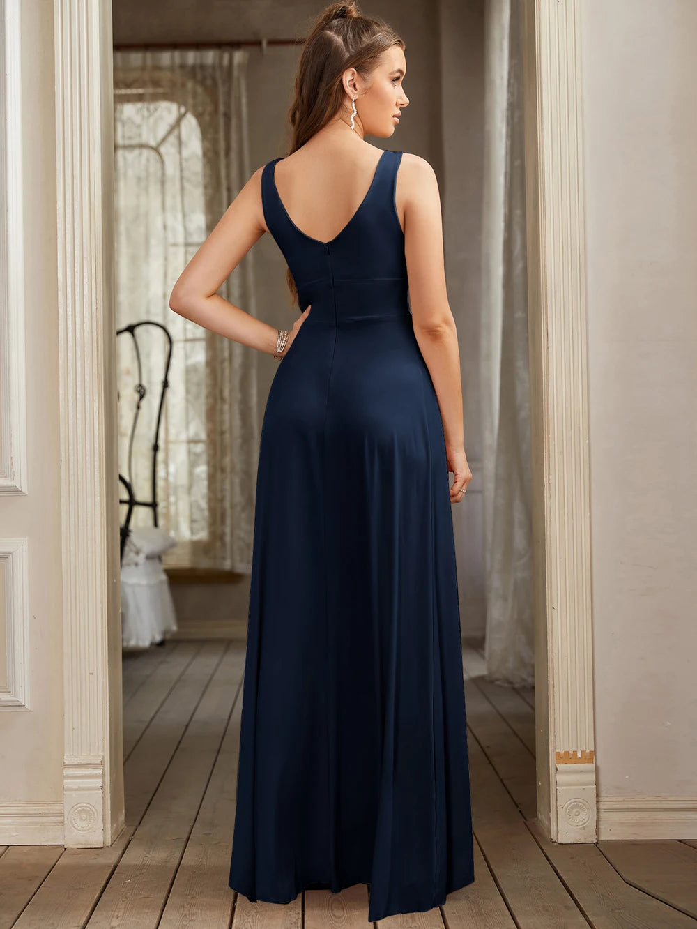 Women's Sleeveless V-Neck Backless Evening Dress Floor - SalmanStore 