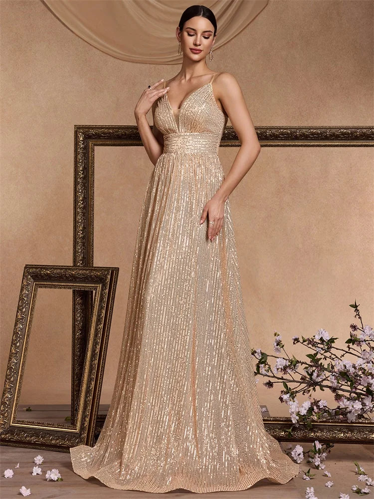 Elegant Backless Sequin Evening Dress - Long Mermaid Formal Gown 2025 - JStorehub 