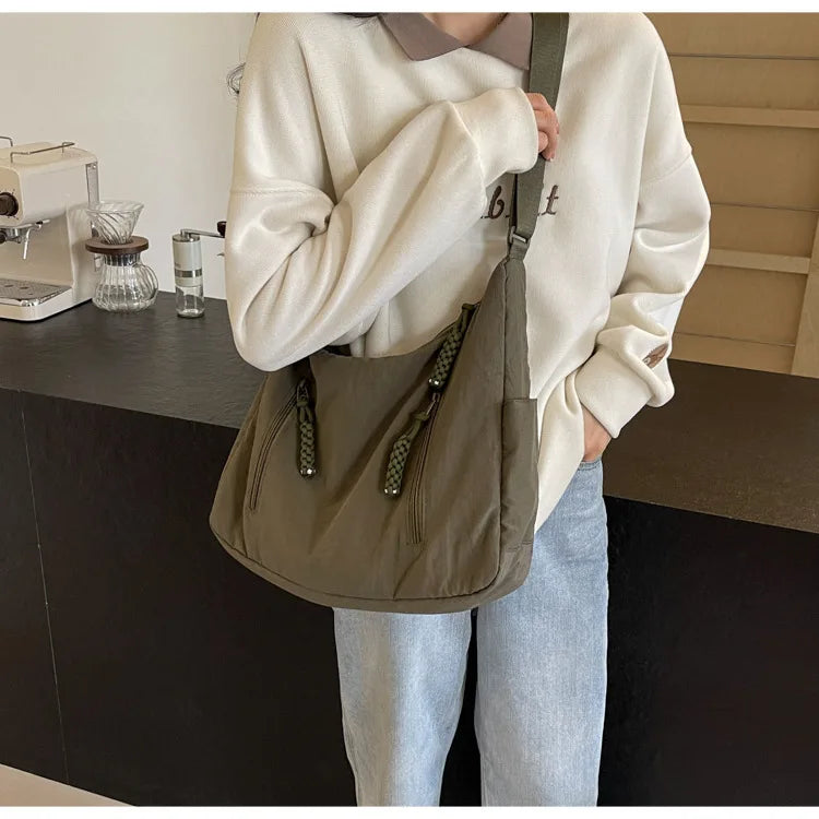 Trendy Women's Soft Cloth Shoulder Bag - Solid Color Y2K Casual Big Crossbody Bag 2026