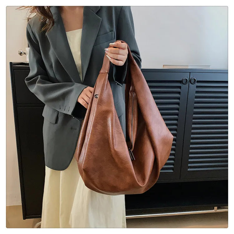 Big Black Shoulder Bag for Women - Large Hobo Soft Leather Crossbody Tote Bag - JStorehub 