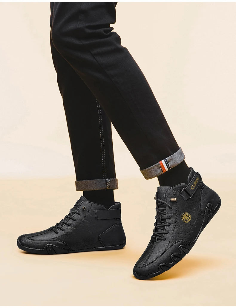 CLOHOO Hand-Sewn Soft-Soled Octopus Boot Men's Short Boots High-Top Leather Boots for Men