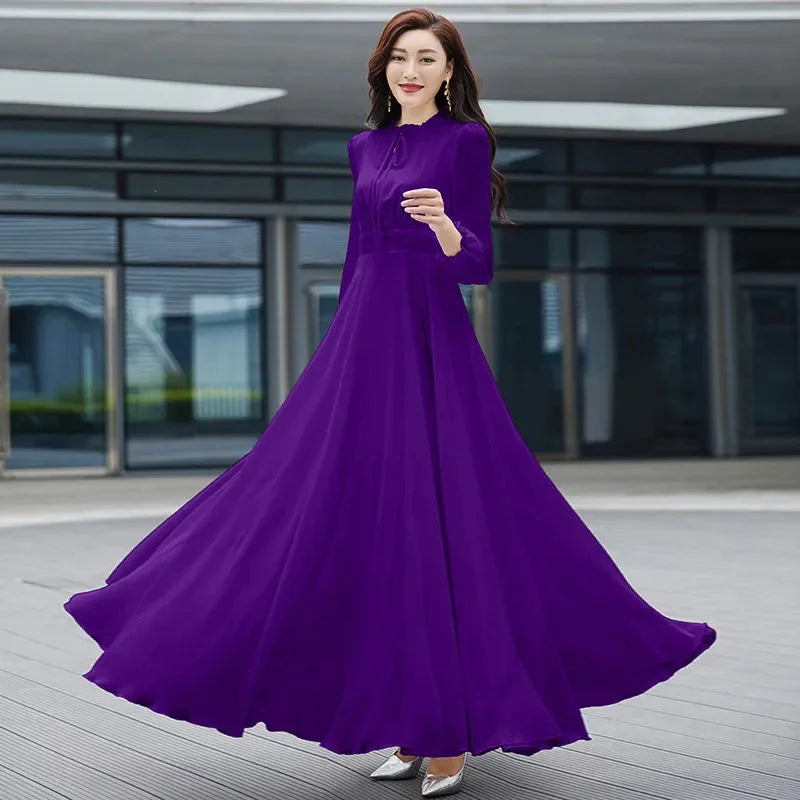 2026 Bohemian Beach Long Chiffon Dress - Elegant Long Sleeve 4XL