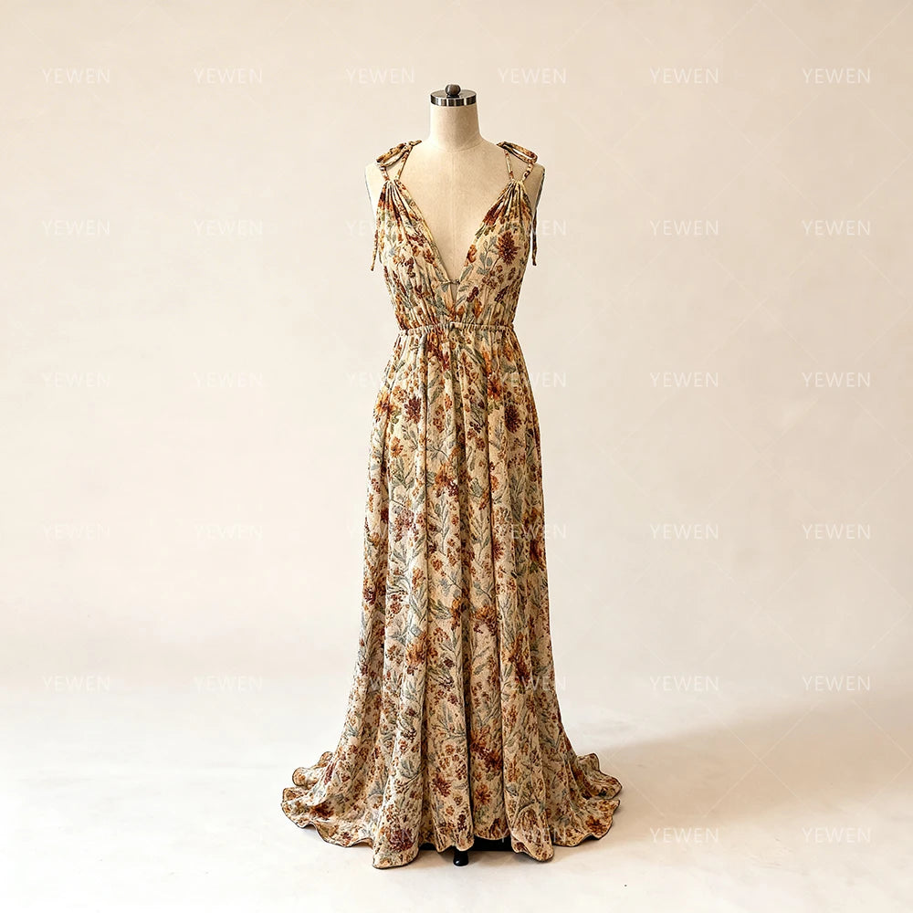 Chiffon Floral Boho Evening Gown - Summer Formal Dress for Pregnant Women - SalmanStore 