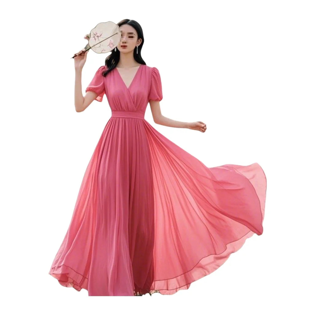 Elegant French Style Chiffon Maxi Dress - Beach Vacation Summer 2026 - JStorehub 