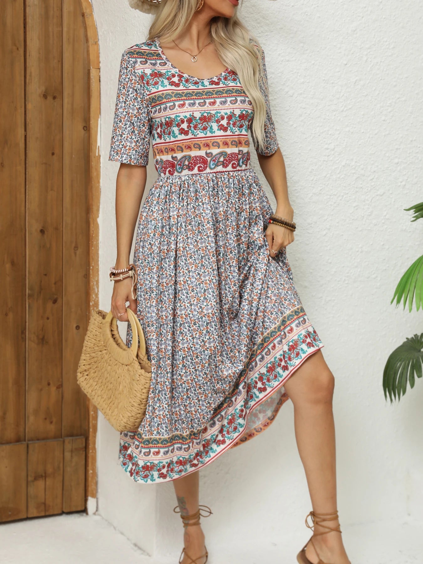 Women Dresses: Elegant Bohemian Print Dress - Salman Store