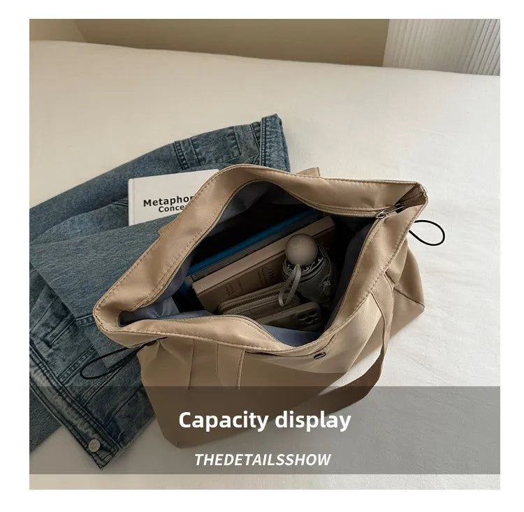 Casual Large Capacity Tote Bag for Women - Simple Aesthetic Drawstring Shoulder Bag