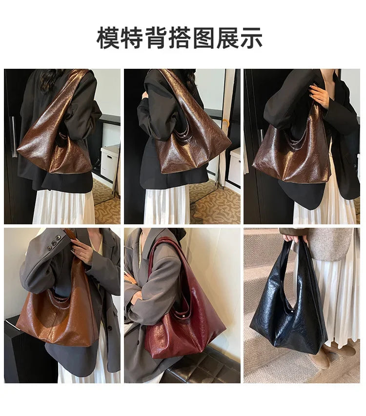 Large Capacity PU Leather Hobo Underarm Bag - 2026 Y2K Trend Shoulder Tote for Women - JStorehub 