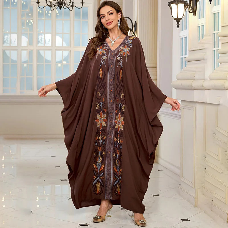 Women Embroidered Long Caftans Plus Size Kaftan Dresses Beach Bathing Suit Cover up moomoo Dress Moroccan Robe
