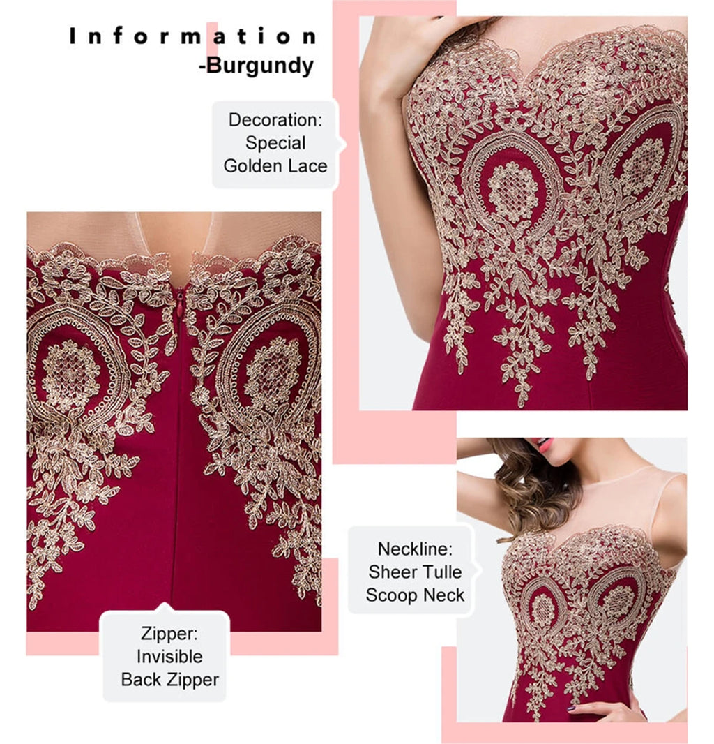 Golden Appliques Lace Mermaid Evening Dress - Sweetheart Illusion Prom Gown - SalmanStore 