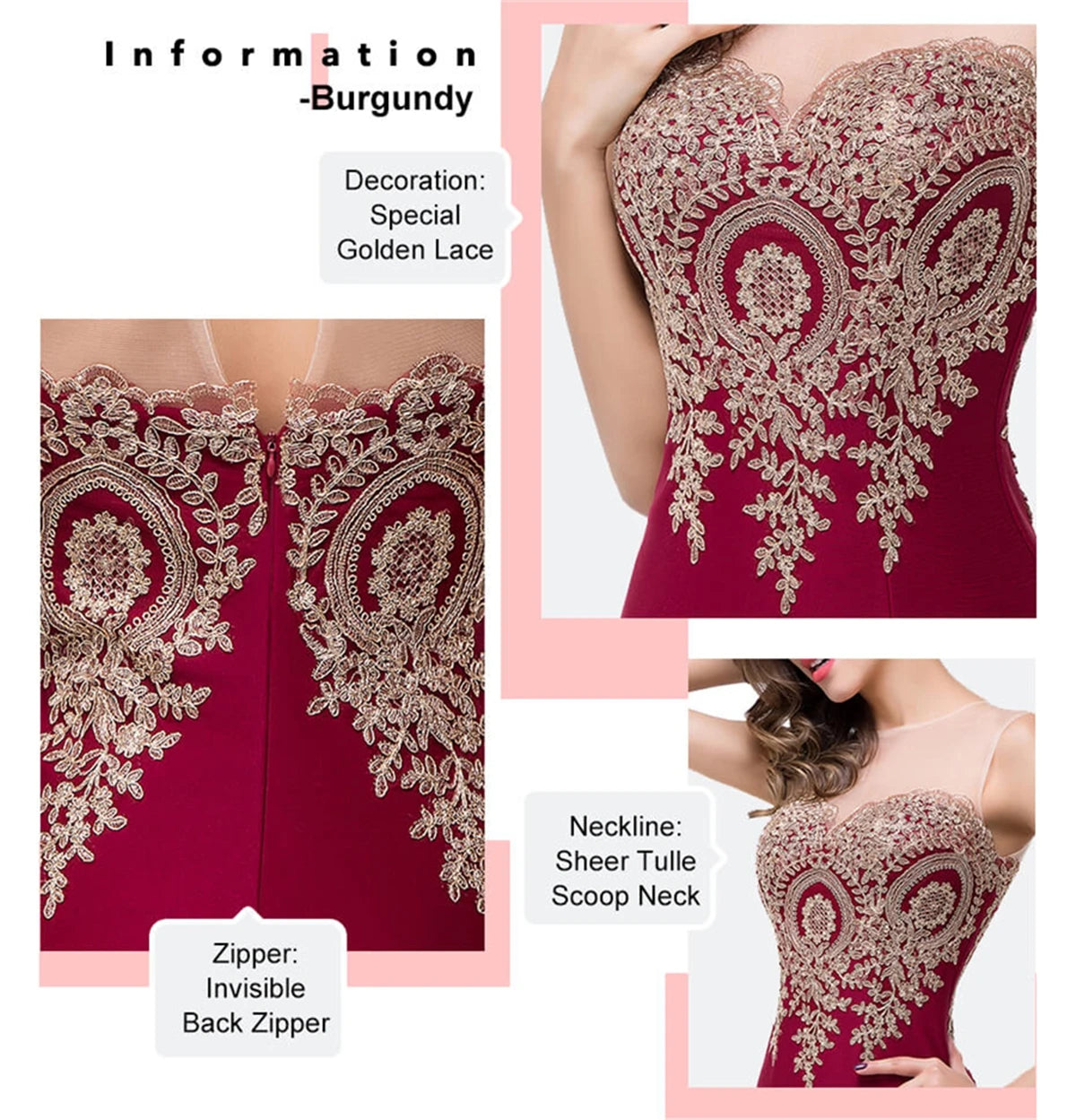 Golden Appliques Lace Mermaid Evening Dress - Sweetheart Illusion Prom Gown - SalmanStore 