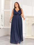 Sparkling Chiffon Double V-Neck A-Line Evening Gown with Side Slit - Bridesmaid Dress - SalmanStore 