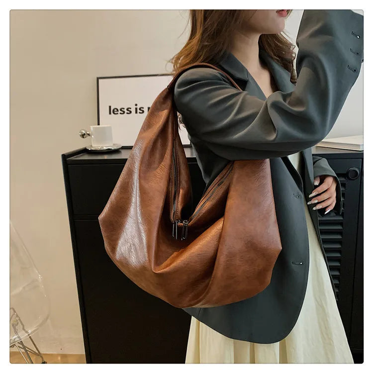 Big Black Shoulder Bag for Women - Large Hobo Soft Leather Crossbody Tote Bag - JStorehub 