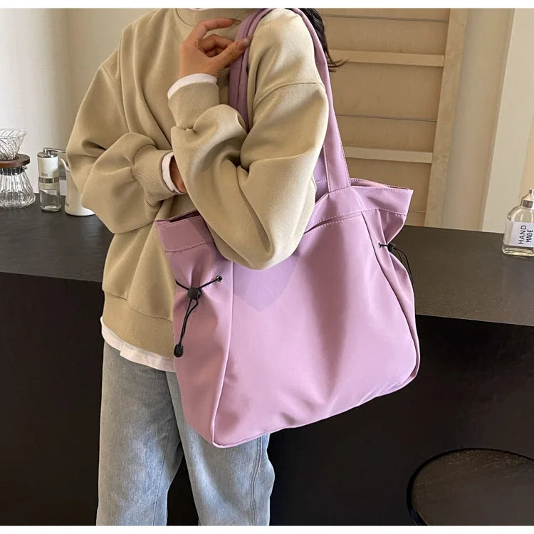 Casual Large Capacity Tote Bag for Women - Simple Aesthetic Drawstring Shoulder Bag - JStorehub 