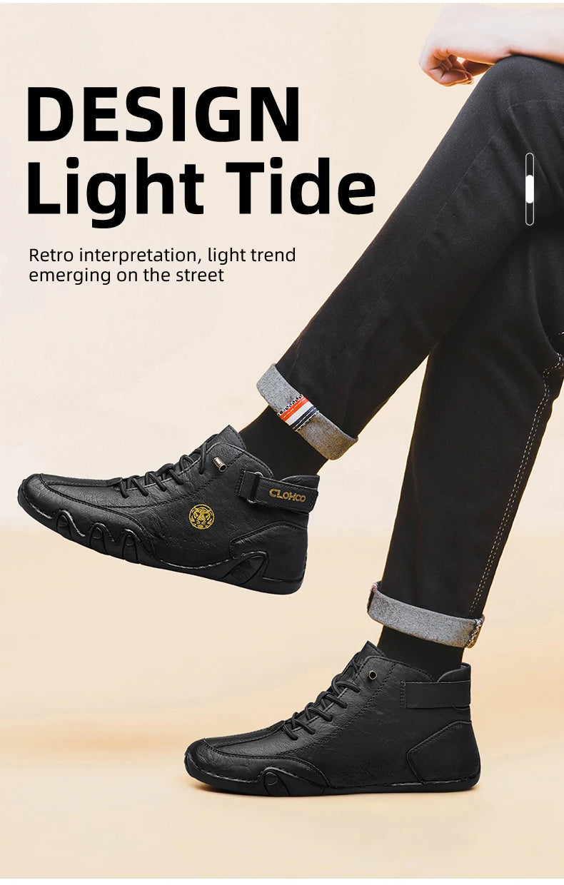 CLOHOO Hand-Sewn Soft-Soled Octopus Boot Men's Short Boots High-Top Leather Boots for Men