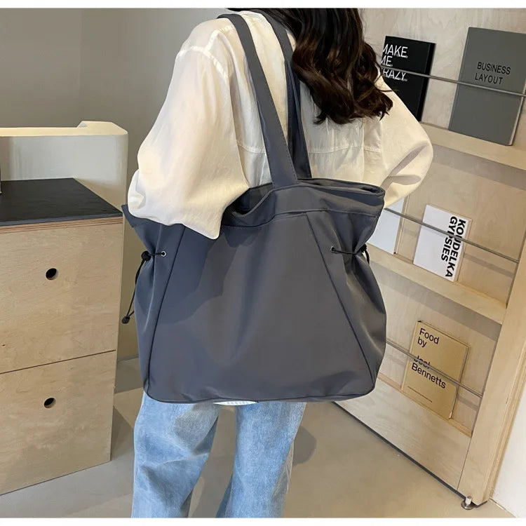 Casual Large Capacity Tote Bag for Women - Simple Aesthetic Drawstring Shoulder Bag - JStorehub 