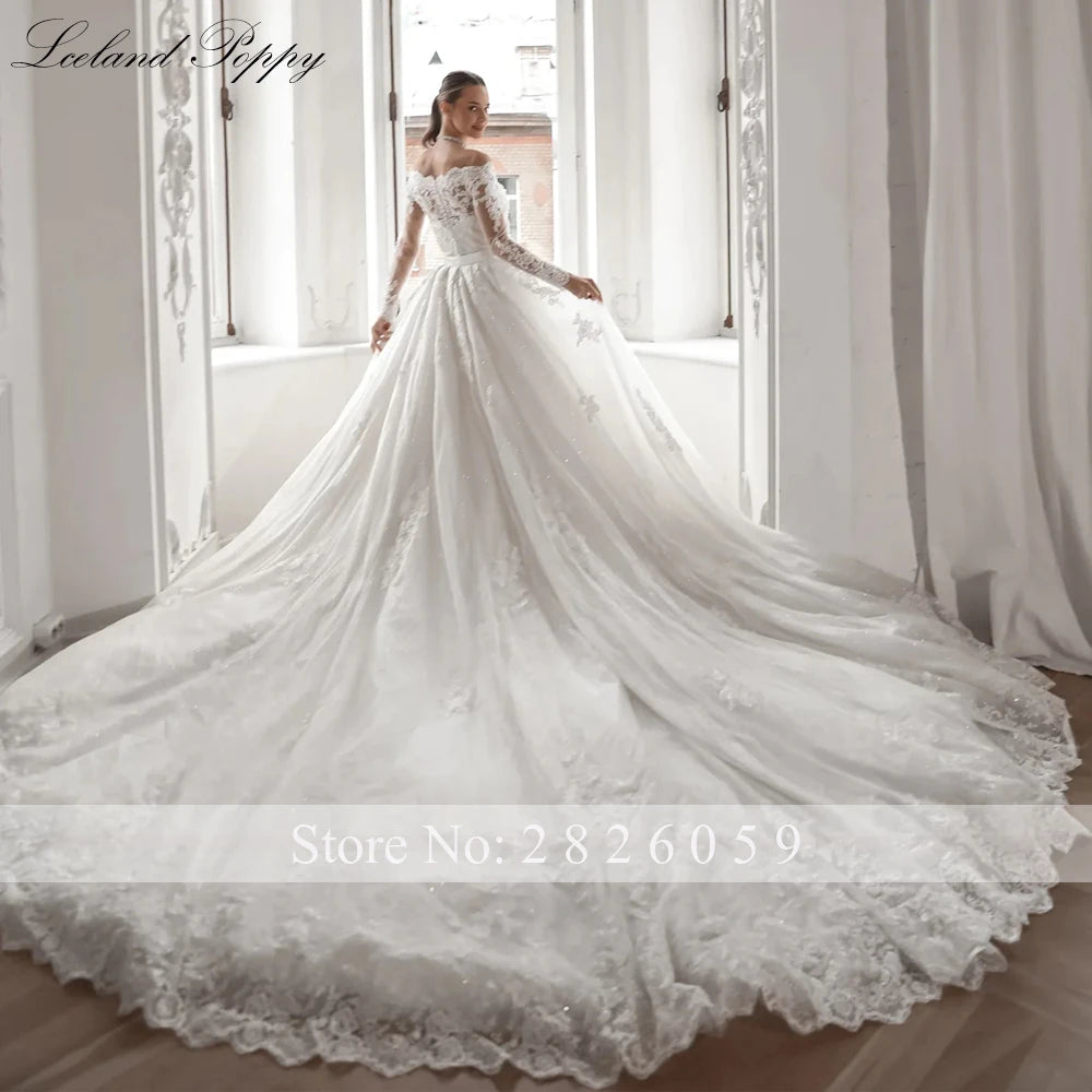 Iceland Poppy Customized Boat Neck Mermaid Lace Wedding Dress with Detachable Train - JStorehub 