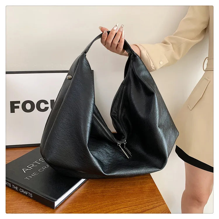 Big Black Shoulder Bag for Women - Large Hobo Soft Leather Crossbody Tote Bag