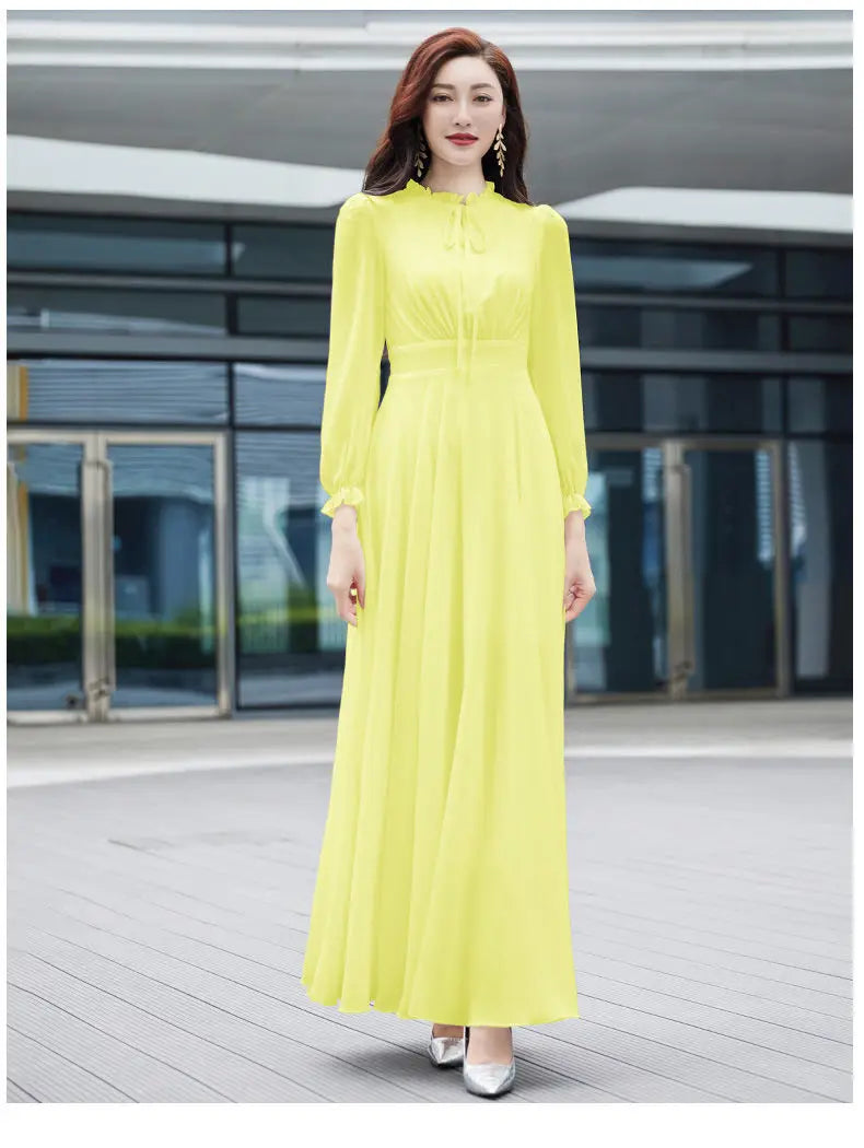 2026 Bohemian Beach Long Chiffon Dress - Elegant Long Sleeve 4XL - JStorehub 