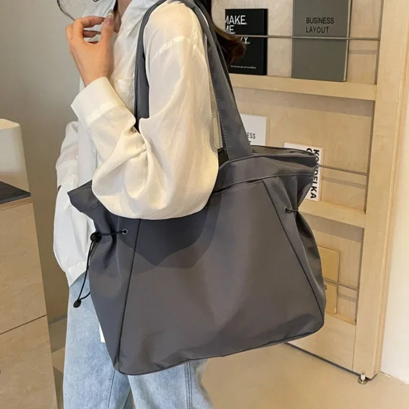 Casual Large Capacity Tote Bag for Women - Simple Aesthetic Drawstring Shoulder Bag - JStorehub 
