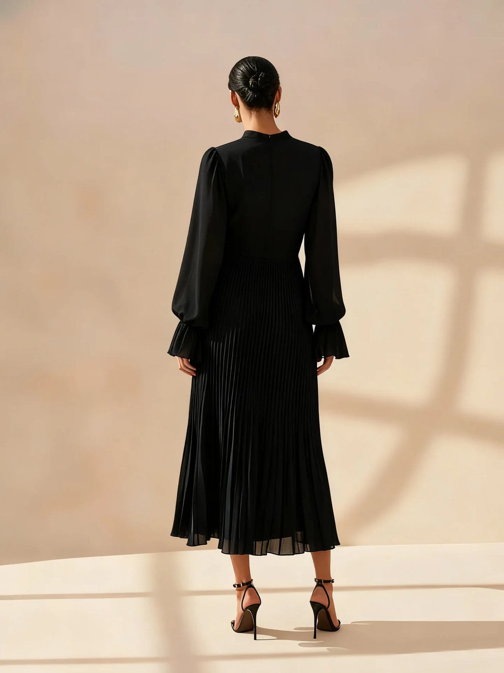 Ruffle Long Sleeve Layered A-Line Dress - Chic Spring Summer Pleated Gown - SalmanStore 