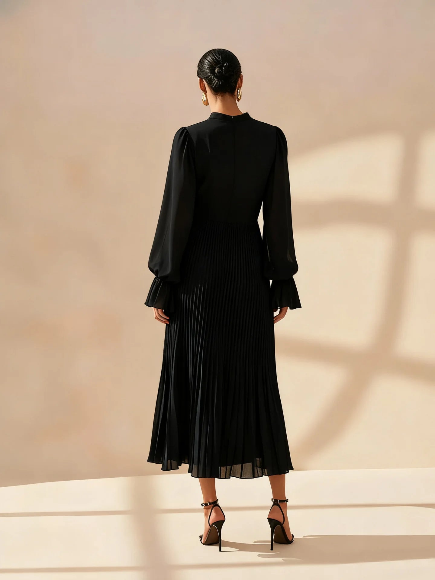 Ruffle Long Sleeve Layered A-Line Dress - Chic Spring Summer Pleated Gown - SalmanStore 