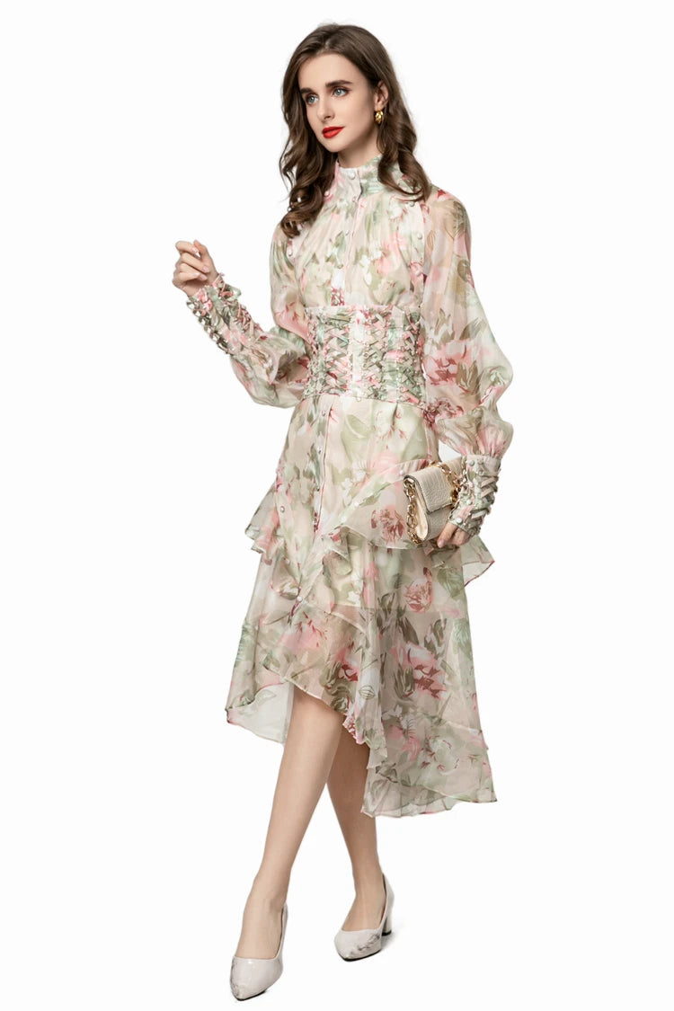 Women Dresses: Stand Collar Floral Casual Vestidos | Salman Store