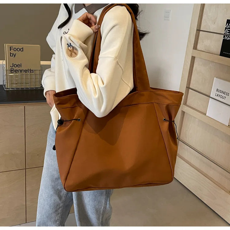 Casual Large Capacity Tote Bag for Women - Simple Aesthetic Drawstring Shoulder Bag - JStorehub 