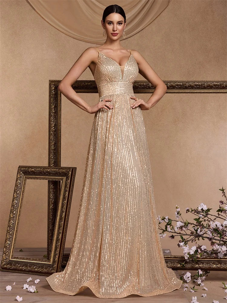 Elegant Backless Sequin Evening Dress - Long Mermaid Formal Gown 2025 - JStorehub 