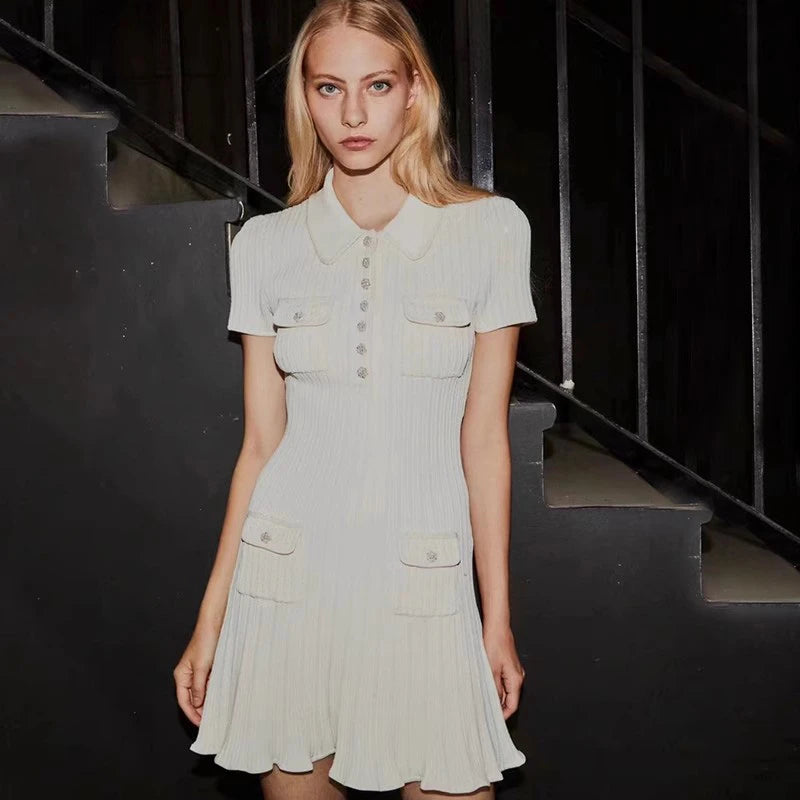 Women Dresses - Polo Neck Knitted Dress Y2K - Salman Store