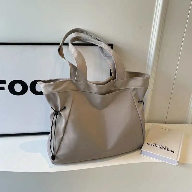 Casual Large Capacity Tote Bag for Women - Simple Aesthetic Drawstring Shoulder Bag