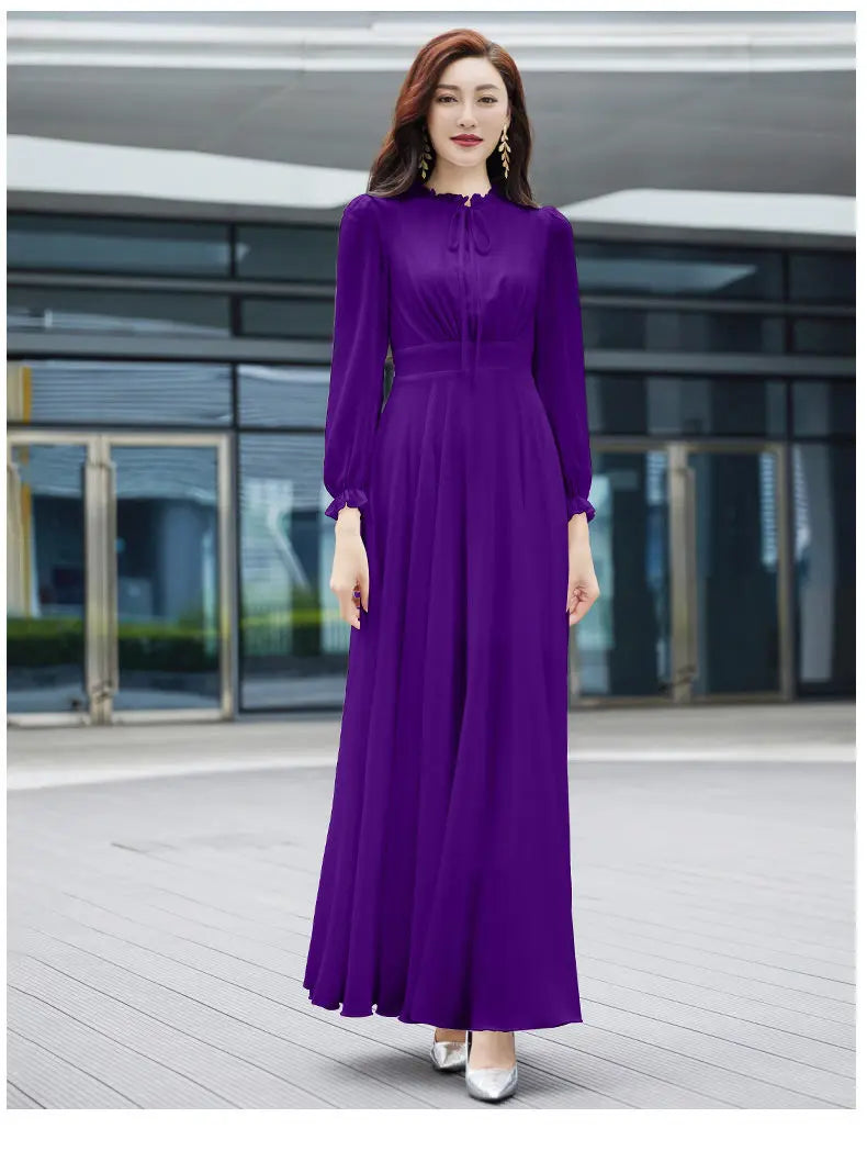 2026 Bohemian Beach Long Chiffon Dress - Elegant Long Sleeve 4XL - JStorehub 