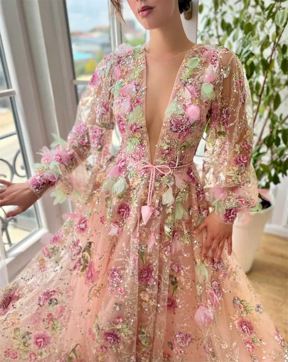 Customized Pink V-Neck Wedding Dress 2025 - JStorehub 