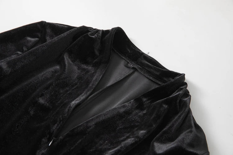 Women's Dresses Sexy V Neck Long Sleeves Velvet Patchwork Ruffles Elegant Fashion Designer Party Prom Gown - SalmanStore 