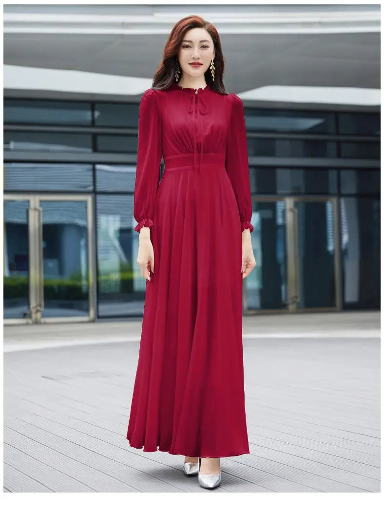 2026 Bohemian Beach Long Chiffon Dress - Elegant Long Sleeve 4XL - JStorehub 