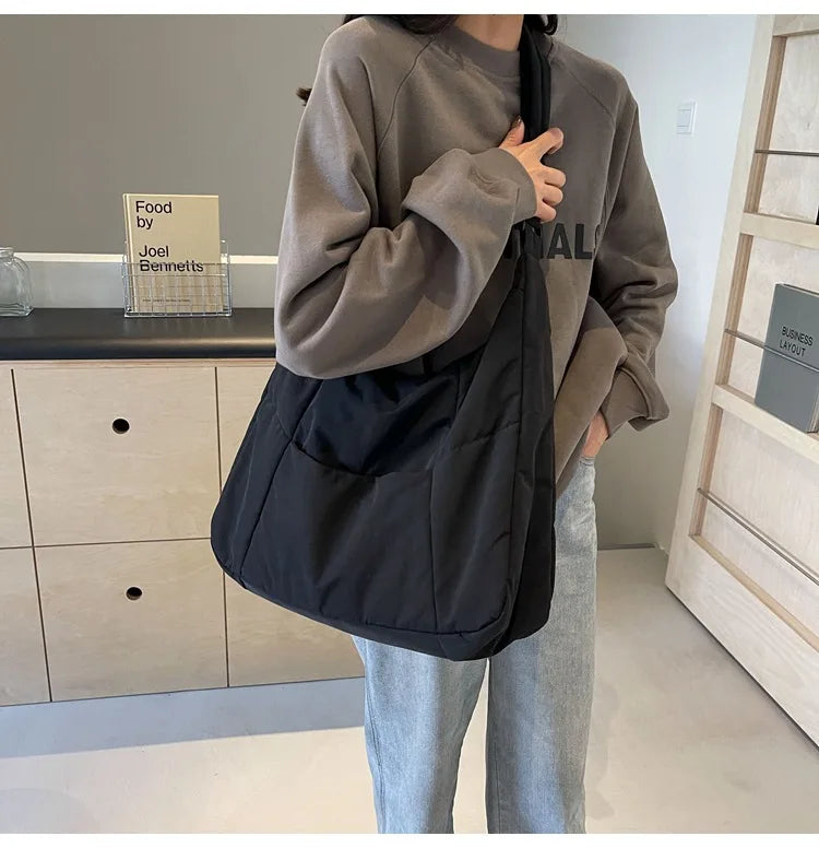 Trendy Women's Soft Cloth Shoulder Bag - Solid Color Y2K Casual Big Crossbody Bag 2026 - JStorehub 
