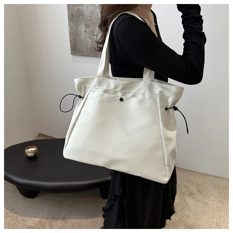 Casual Large Capacity Tote Bag for Women - Simple Aesthetic Drawstring Shoulder Bag